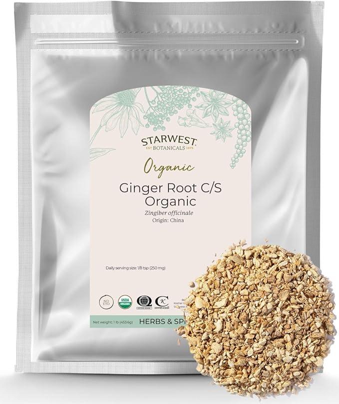 Starwest Botanicals Organic Ginger Root 1/4" Cut and Sifted, 1 Pound