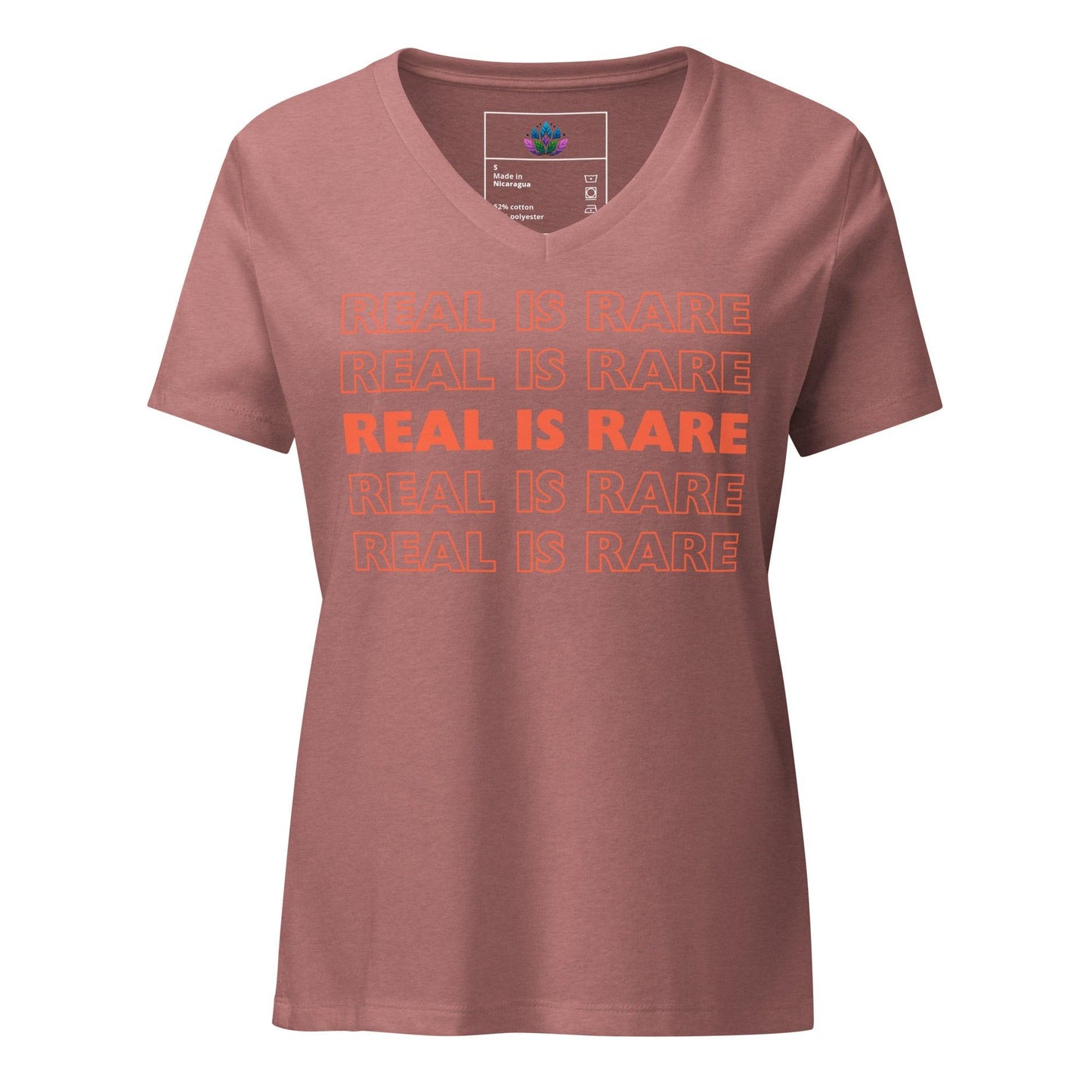 Women’s relaxed v-neck t-shirt "real is rare"