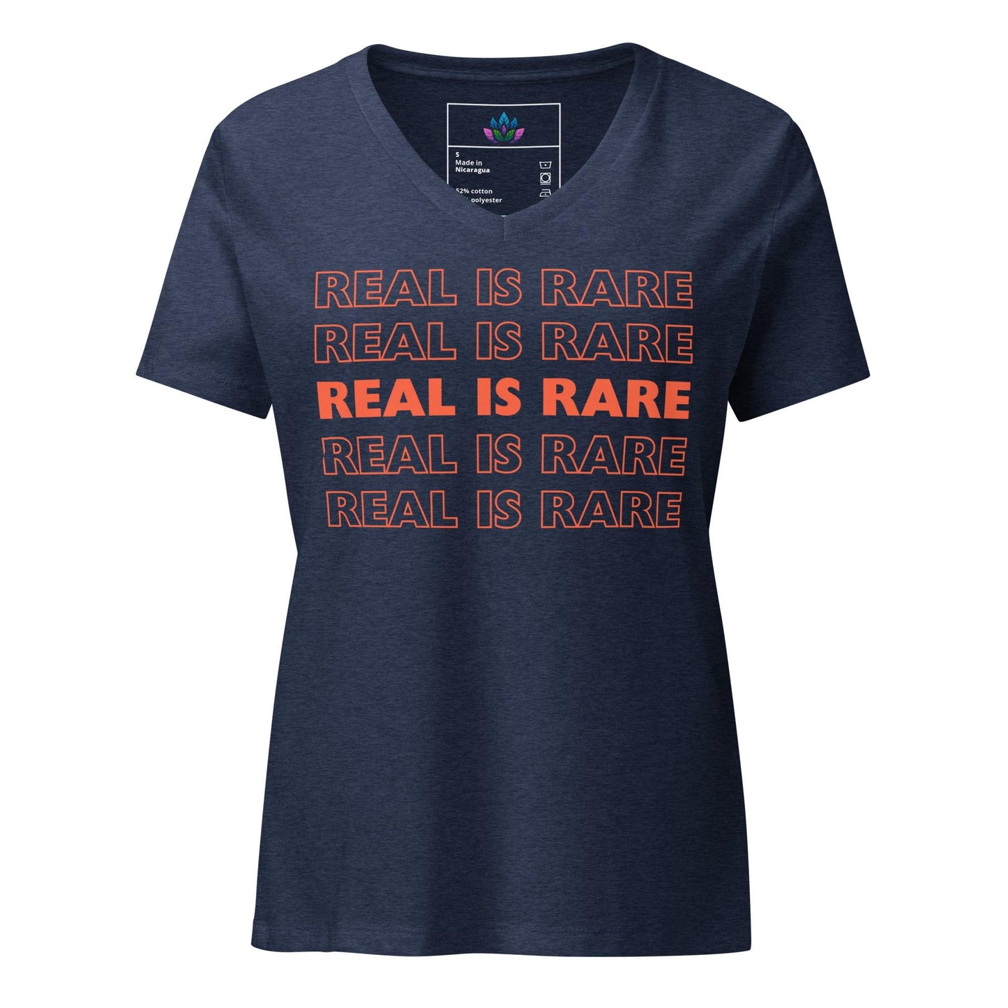 Women’s relaxed v-neck t-shirt "real is rare"