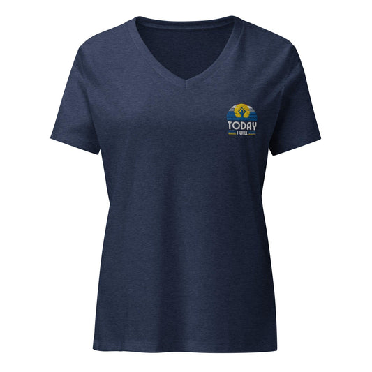 Women’s relaxed v-neck t-shirt with Embroidered Design