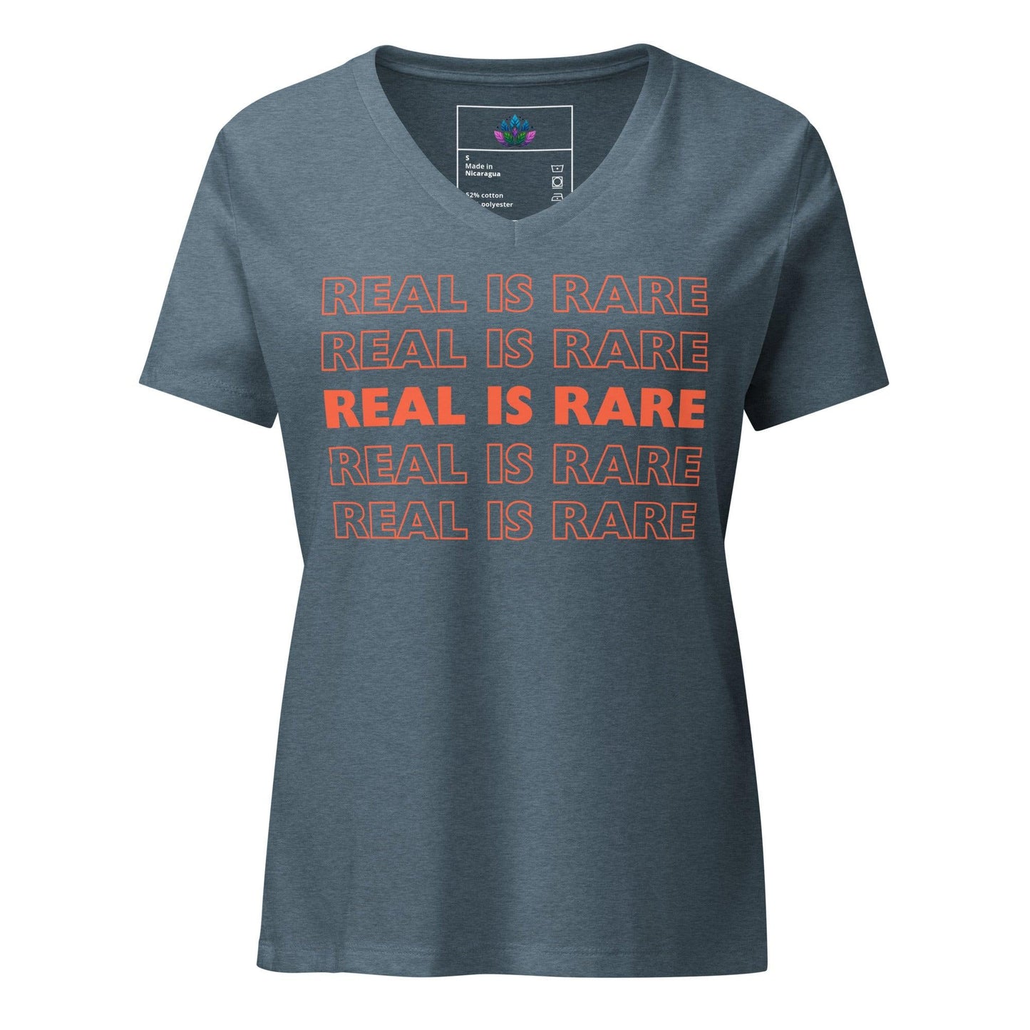 Women’s relaxed v-neck t-shirt "real is rare"