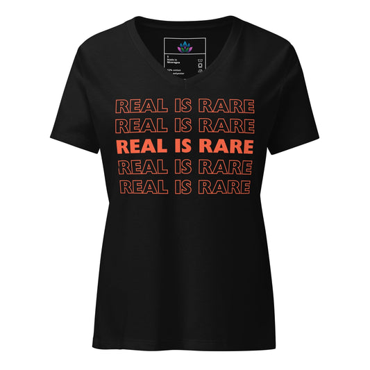 Women’s relaxed v-neck t-shirt "real is rare"