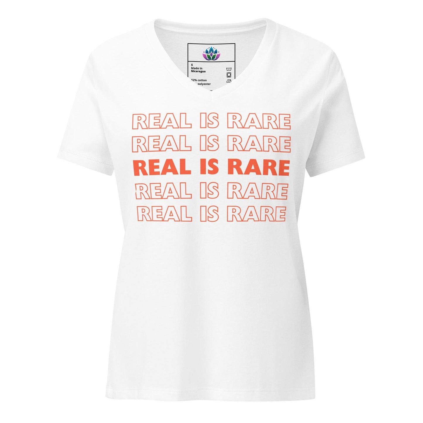 Women’s relaxed v-neck t-shirt "real is rare"